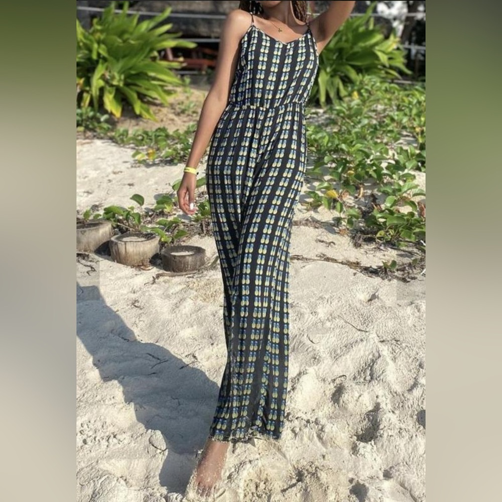 Navy and Yellow Pineapple Maxi Dress